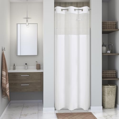 Stall White Linen-Style Shower Curtain with Snap-On Liner