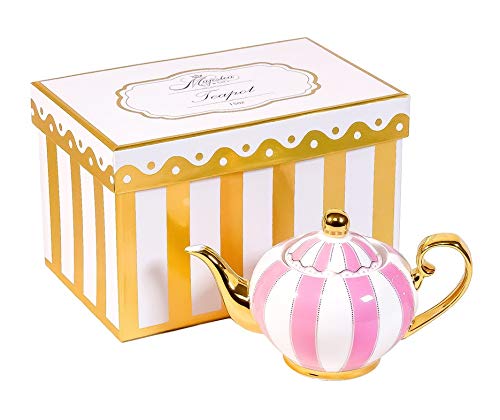 MAJESTEA Fine Bone China Porcelain Teapot – 18 oz 540ml with Stainless-Steel Infuser for Loose Tea PINK