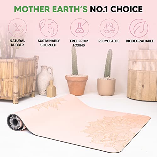 Ajna Natural Rubber Yoga Mat - Decrease Impact & Strain On Joints, Non-Slip Stable Extra Long & Thick 6 Feet, Pilates, Exercise, Fitness Accessory, High Density & Superior Dry Grip - Mandala Nude #TOP5