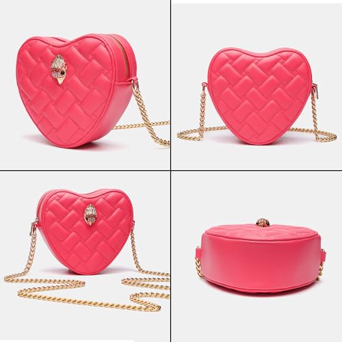 Image of Rejolly Rainbow Stripe Heart Shaped Purse for Women Crossbody Bag Metallic PU Leather Shoulder Bag with Chain Strap