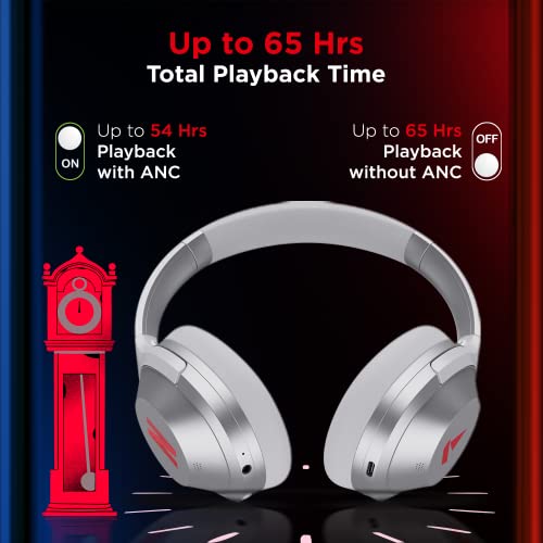 Image of Boat Nirvana 751 ANC Netflix Stream Edition Hybrid Active Noise Cancelling Bluetooth Over Ear Headphones with Up to 65H Playtime, ASAP Charge, Ambient Sound Mode, Immersive Sound, Carry Pouch(Silver)