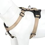 Plutus Pet Adjustable No Pull Dog Harness with Leather Accents, Heavy Duty Reflective Nylon Vest for Training, Hiking, Easy Walk Harness for Small, Medium, Large Dogs (Beige, M)