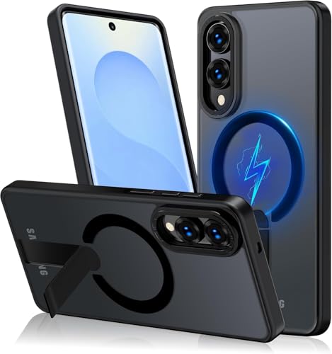 Image of DIZORO Compatible with Samsung S25 Edge 5g Case with Magsafe Included 3 Kick Stand Mode Military-Grade Drop Protection & Hard PC Back Cover Slim Matte Feel Anti-Scratch Shockproof Phone Case,Black
