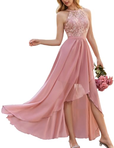 VOUIAO Women Bridesmaid Wedding Guest Dress Formal Prom Party Gown Pink XS