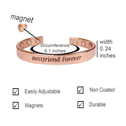Image of Touchstone Inspirational Copper Engraved Magnetic Bracelets for Women-Personalized Jewelry Gifts for Best Friend /Mom /Daughter /Sister - Adjustable Bracelet in a Gift Box Bestfriend Forever