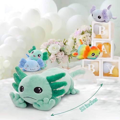 Image of MaoGoLan 31.5 inch Giant Axolotl Plush Stuffed Animal with 4 Babies, Green