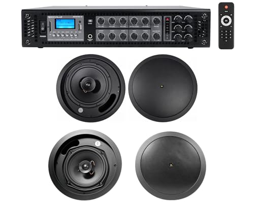 Rockville Bundle: (1) RCS180-6 180 Watt 6 Zone 70v Restaurant Amplifier Bundle with (2) Control 18C/T-BK 8