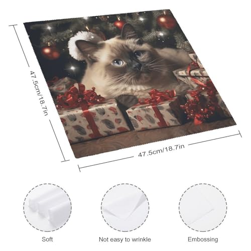 Servilletas de tela con gato siamés navideño 2 piezas miniatura 2