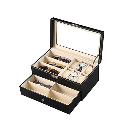 AP.DISHU Mode Créative Nouveau Produit en Cuir PU 6 Montre 9 Verres À Grille Double Boîte De Rangement Lunettes De Soleil Montre Boîte d'emballage Cover