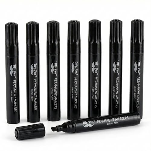 Mr. Pen- Black Permanent Markers, 8 Pack, Thick Markers, Chisel Tip Permanent Marker Chisel Tip Black Marker
