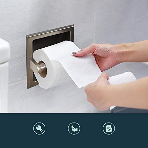 Forious Recessed Toilet Paper Holder Brushed Nickel, Brushed Nickel Toilet Paper Holder Wall Mount Includes Rear Mounting Bracket, Stainless Steel Toilet Paper Roll Holder, Wall Toilet Paper Holder #TOP1