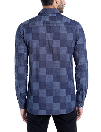 Image of CAHOOT Men's Navy Blue Checkered Button Up Shirt Regular Fit for Casual Wear | Structured Shirt Crafted with Regular Full Sleeve and Comfort Fit for Everyday Wear