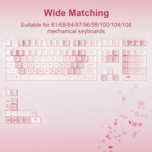 Image of dagaladoo PBT keycaps Set, Cherry Profile Keyboard Keycaps Cute | Glossy Cherry Blossom key caps,Custom keycaps for 60% 65% 75% 100% Cherry-MX switch Mechanical Keyboard(Pink,134-keys)
