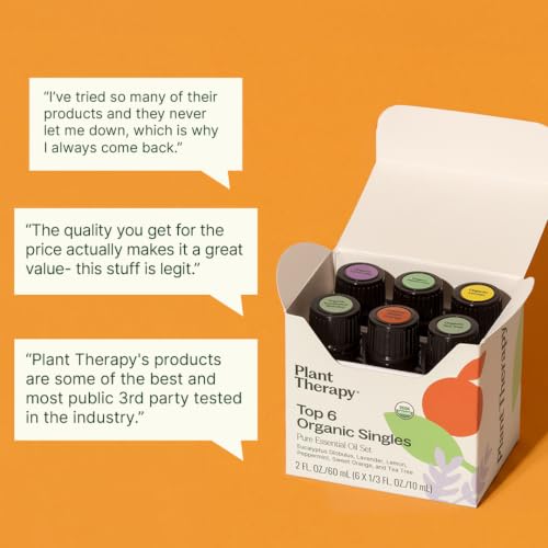 Plant Therapy Top 6 USDA Organic Essential Oil Set - Lavender, Peppermint, Eucalyptus, Lemon, Tea Tree 100% Pure, Natural Aromatherapy, for Diffusion & Topical Use, Therapeutic Grade 10 mL (1/3 oz) - Image 4