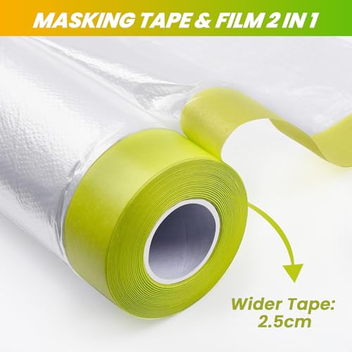 LLPT Abdeckfolie Klebeband mit Folie 2 Rollen 140cm(ungefaltet) x 20m Grün – Ansicht 3