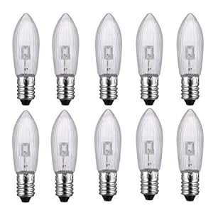 ShuoHui 10 stuks E10 LED-reservelampen, gloeilampen, topkaars voor lichtketting, 10 V-55 V AC, 0,2 W, 20 lm
