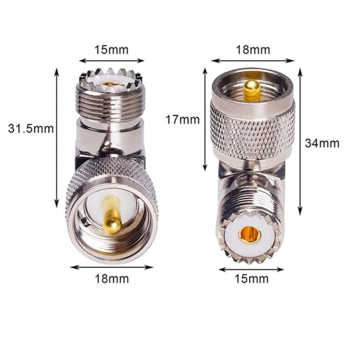 DollaTek 2 x PL259 Coaxial Connector UHF Female SO239 External Screw Inner Hole to PL259 Male SL16/90 Degree Right Angle Antenna Adapter L-shaped M RF RF - Image 3