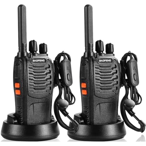 Suoyee BF-88X Professional Walkie Talkie,16 Channels Long Range Two-Way Radio with USB Charger, Earpieces, Ideal for Kids’ Play and Adults’ Work (Black, 1 Pair)