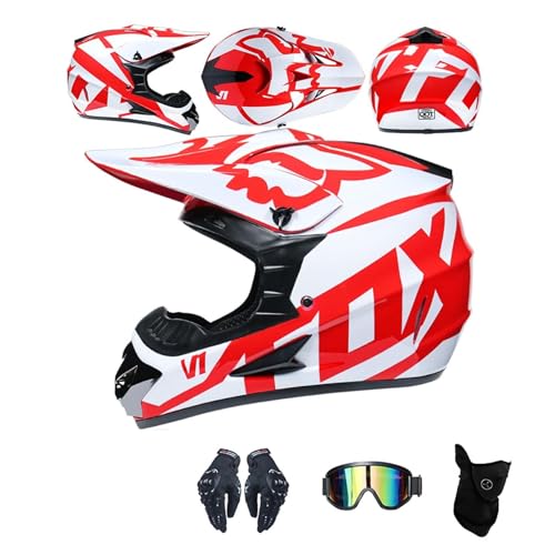 Casco de Motocross, Cascos integrales con Gafas, máscara y Guantes, Casco Integral para Motocicleta Todoterreno para niños y jóvenes, Casco de Moto de Cross para Carreras ,C-S (52~53cm)