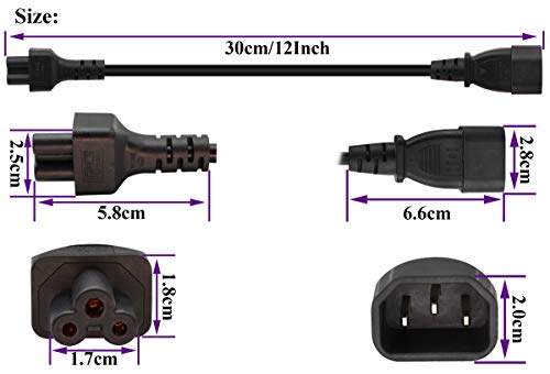 (2 Pack) C14 to C5 AC Cable, 10A 125V IEC 3Pole Male to Mickey Mouse 3Pole Female Power Adapter,C5 to C14 AC Converter for Mickey Mouse Laptop Receptacle Converter (0.3m/1ft)(C5 to C14)2