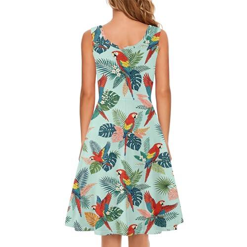 Image of TOADDITDO Women's Sleeveless O Neck Beach A-Line Party Coctail Tank Dresses Flared Sundress