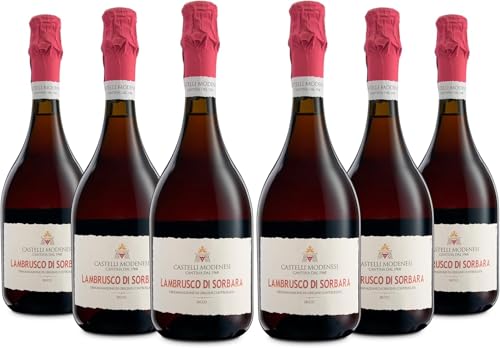 Castelli Modenesi Lambrusco di Sorbara DOC Rotwein mit frischem und spritzigem Geschmack fruchtiges und intensives Bouquet 11 Prozent Vol. 6 Flaschen 750 ml