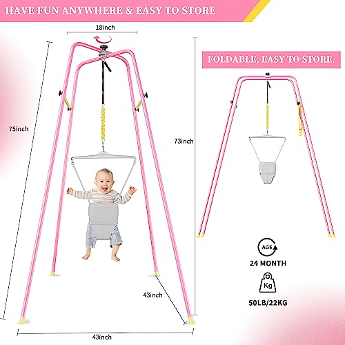EL&IT·Wings Baby Jumper with Stand, Height-Adjustable Baby Jumpers and Bouncers, Baby Exerciser Suitable for 6-24 Months,Wise Gift Choice for Infant & Toddler (Soft Rug Include) (Peach, Standard)