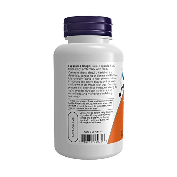 NOW Supplements, L-Carnosine (Beta-Alanyl-L-Histidine) 500 mg, Healthy Aging, 100 Veg Capsules