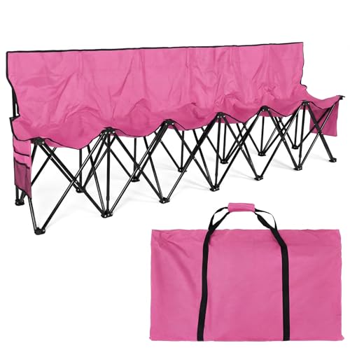 Kigley 6 Seats Folding Soccer Bench, Sports Team Bench,Pink