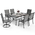 Pamapic 7-Piece Outdoor Dining Set, Patio Dining Set for 6, All-Weather Outdoor Patio Set with 2 Textilene Swivel Chairs & 4 Regular Chairs for Garden, Poolside, Deck?Gray