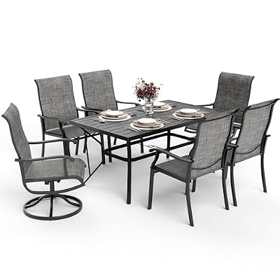 Pamapic 7-Piece Outdoor Dining Set, Patio Dining Set for 6, All-Weather Outdoor Patio Set with 2 Textilene Swivel Chairs & 4 Regular Chairs for Garden, Poolside, Deck?Gray