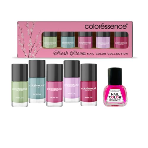 Image of Coloressence Fresh Bloom Nail Paint Kit, Set of 5 with FREE Nail Polish Remover | Glossy Finish | Quick Dry | Chip Resistant