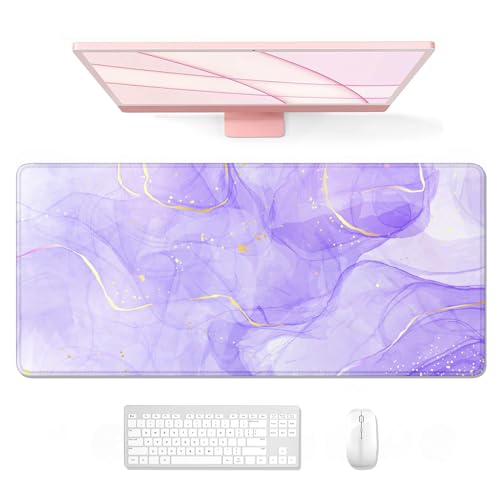 Image of Auhoahsil Large Mouse Pad, XXL Gaming Mousepad, Desk Mat for Desktop, Thick Rubber, Big & Long Size, Stitched Edges, Full Desk Pad for Laptop & Computer, Extended 35.4 x 15.7 in, Purple Gold Marble