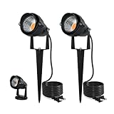 [2025年改良] LED ガーデンライト 電球色 2700K 10W 防水 屋外用ライト 1280ルーメン ガーデンスポット IP66防水庭園灯 上下左右に回転可能 芝生 風景ライト、地中埋込型&壁掛け式 二通り取り付け方法 5万時間の寿命、PSE認証済み、コード長3m プラグ付き ガーデンライト 電球色 2個
