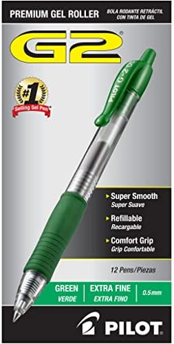 PILOT G2 Premium Refillable and Retractable Rolling Ball Gel Pens, Extra Fine Point, Green Ink, 12-Pack (31005)