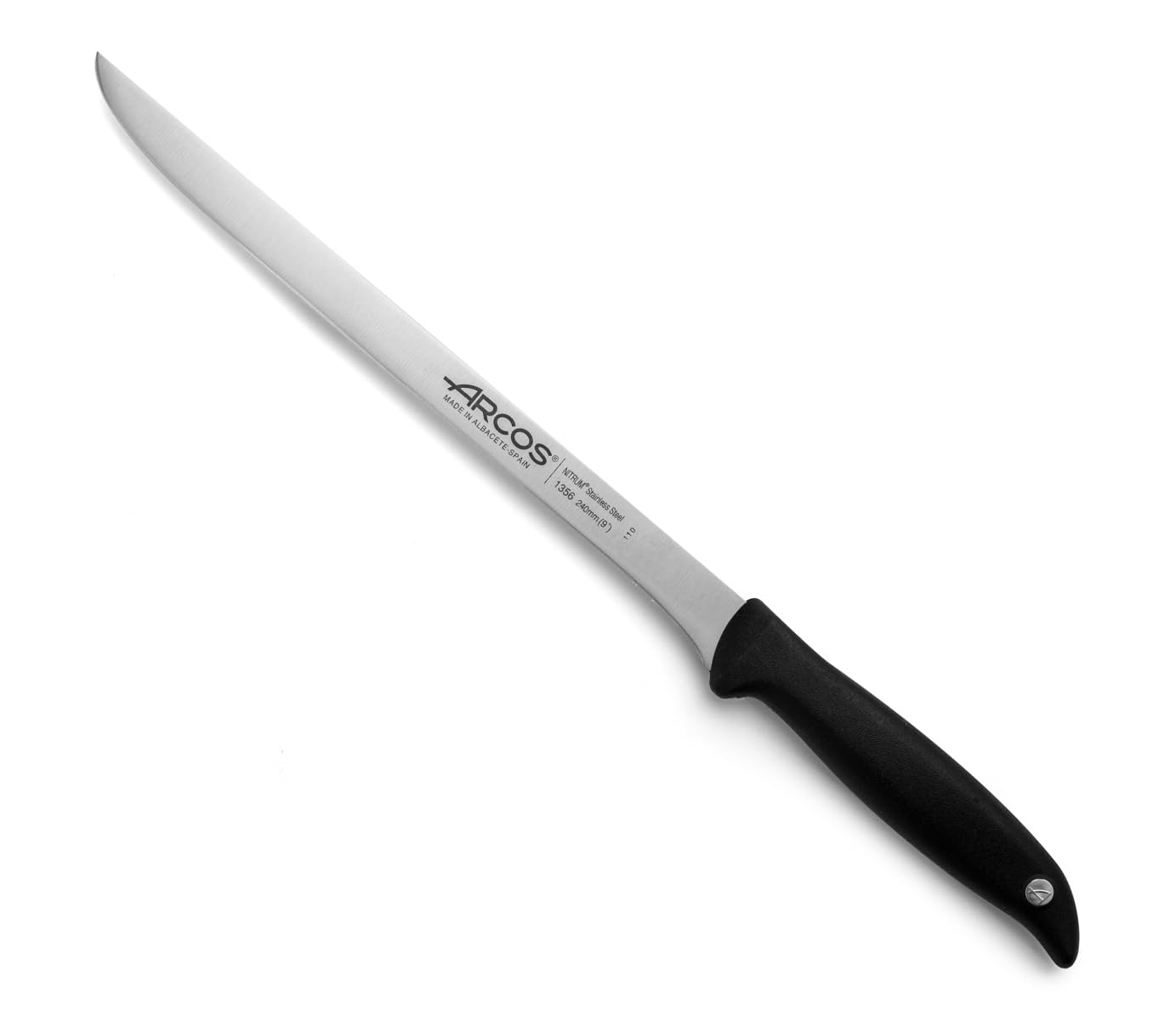 Arcos Couteau à Jambon Acier Inoxydable Nitrum Lame 240 mm Poignée POM Noir Série Menorca