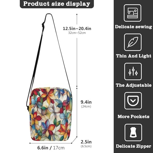 Flower Pattern Stained Glass Style messenger bag cute mens shoulder bags crossbody Womens Cross Body Purse Adjustable Strap for Casual outdoor sports3