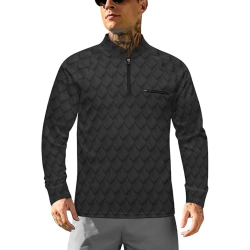 Black Dragon Scales Men's Rash Guard Long Sleeves Quick Dry Fishing Workout Shirts with Zipper