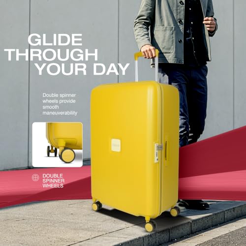 Image of American Tourister Zenrix | Check-in Trolley Bag (67 cm) | 360 8 Wheel Travel Luggage | Hard Case Polycarbonate Suitcase | Recessed TSA Lock | Yellow & Pale Yellow