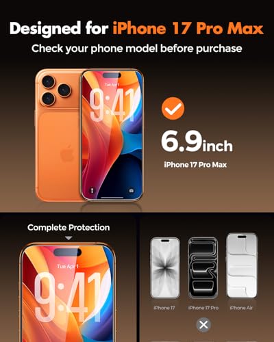 Image of UNBREAKcable 2-Pack Screen Protector for iPhone 17 Pro Max, Military-Grade Shatterproof Tempered Glass [9H+ Hardness] [Easy Installation Frame] [99.99% HD Clear] for Apple iPhone 17 Pro Max