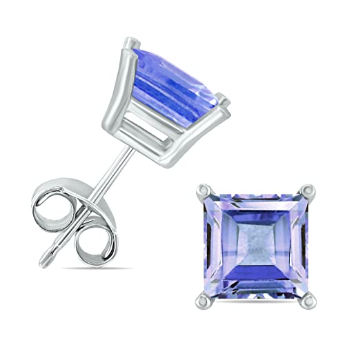 4MM Square Shape Natural Gemstone Earrings in 14K White Gold and 14K Yellow Gold (Available in Emerald, Ruby, Sapphire, and More)