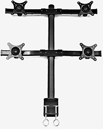 Xtrempro Quad Monitors Desk Adjustable Mount, Tilt ±15°, 360° Rotation for Most 13-27 Inch LCD, LED for 4 Screens, 22 lbs per Arm Capacity, C-Clamp/Grommet Base - Black (41025)