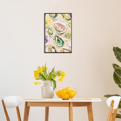 Image of Colorful Oyster Shell Poster Abstract Beachy Shell Canvas Wall Art Retro Summer Coastal Shell Picture Aesthetic Prints Painting For Home Living Room Kitchen Restaurant Wall Decor 8x12in Framed