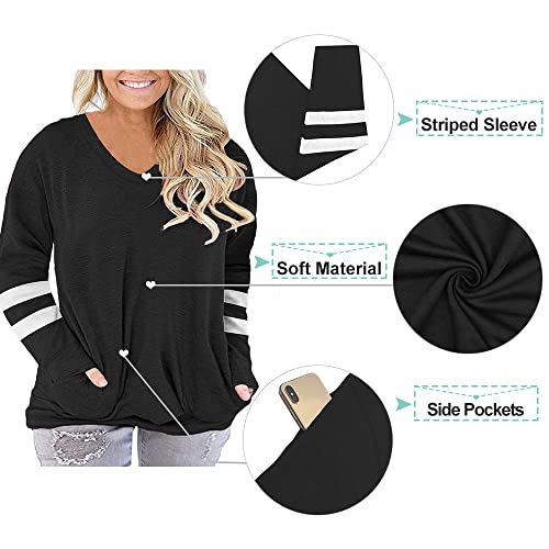 Plus Size Sweatshirts For Women 3X V Neck Shirts Blouses With Pockets Black 24W #TOP3