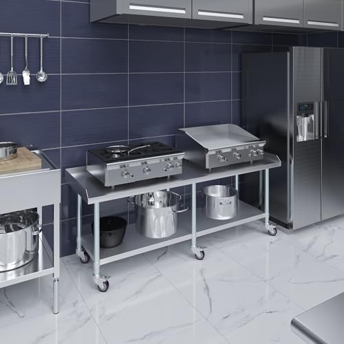 Image of AmGood Stainless Steel Equipment Stand with Undershelf + Casters, Heavy Duty, Commercial Grade, NSF Certified (24 inch Width x 72 inch Length + Casters)