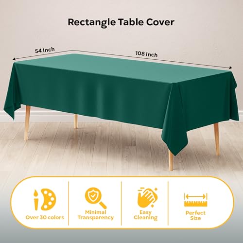Image of Exquisite Dark Green Rectangle Tablecloth 54 inchx108 inch - 48 Pack | Plastic Tablecloth, Disposable Table Covers Rectangle for Parties, Weddings, Holidays & Party Supplies
