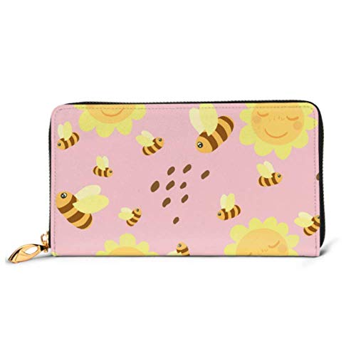 Preisvergleich Produktbild JHGFG Mode Handtasche Reißverschluss Brieftasche Bienen fliegen über Sonnenblumen Viele Bienen Telefon Clutch Geldbörse Abendkupplung Blockieren Leder Brieftasche Multi Card Organizer