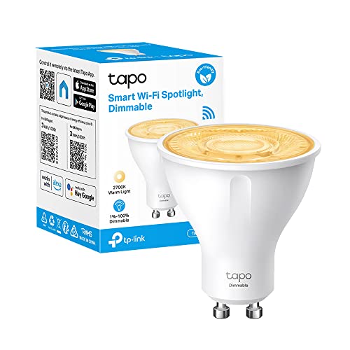 Tapo L610 Lampadina Wi-Fi Base GU10, Controllo Vocale Tramite Amazon Alexa o Google Assistant, 350 lumen, 3.5W, Giallo Caldo Dimmerabile, 2700 K, Controllo da Remoto