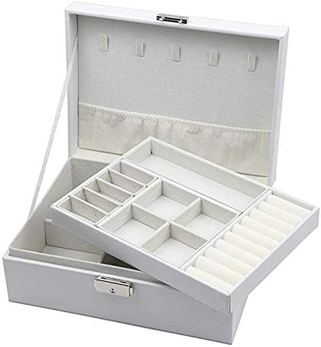 Homeanda Jewellery boxes 2 layer jewellery box Leather jewellery boxes for Women Girls Teens Jewelry organizer box Jewelry Storage box with lock (1#White)