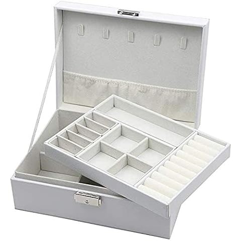 Homeanda Jewellery boxes 2 layer jewellery box Leather jewellery boxes for Women Girls Teens Jewelry organizer box Jewelry Storage box with lock (1#White) Cover